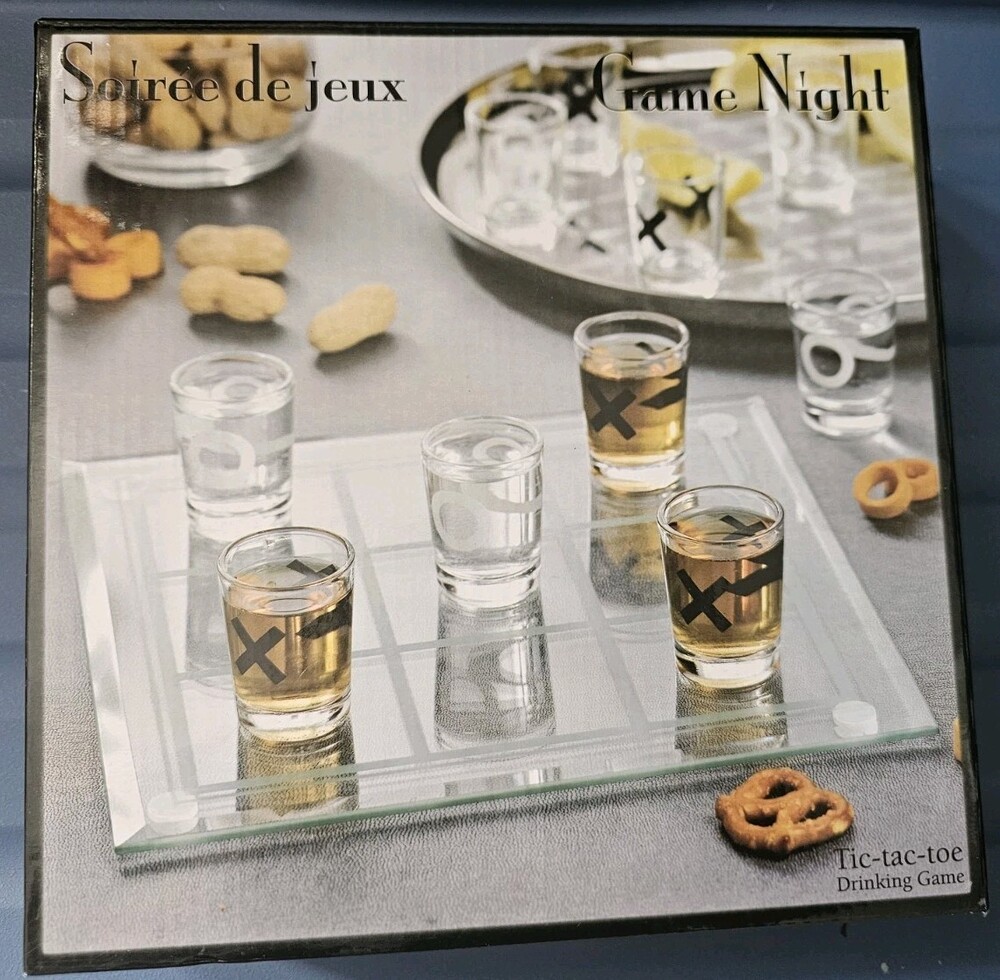 Crystal Clear Game Night 9 Shot Glass Tic-Tac-Toe Portable Drinking Game In Box